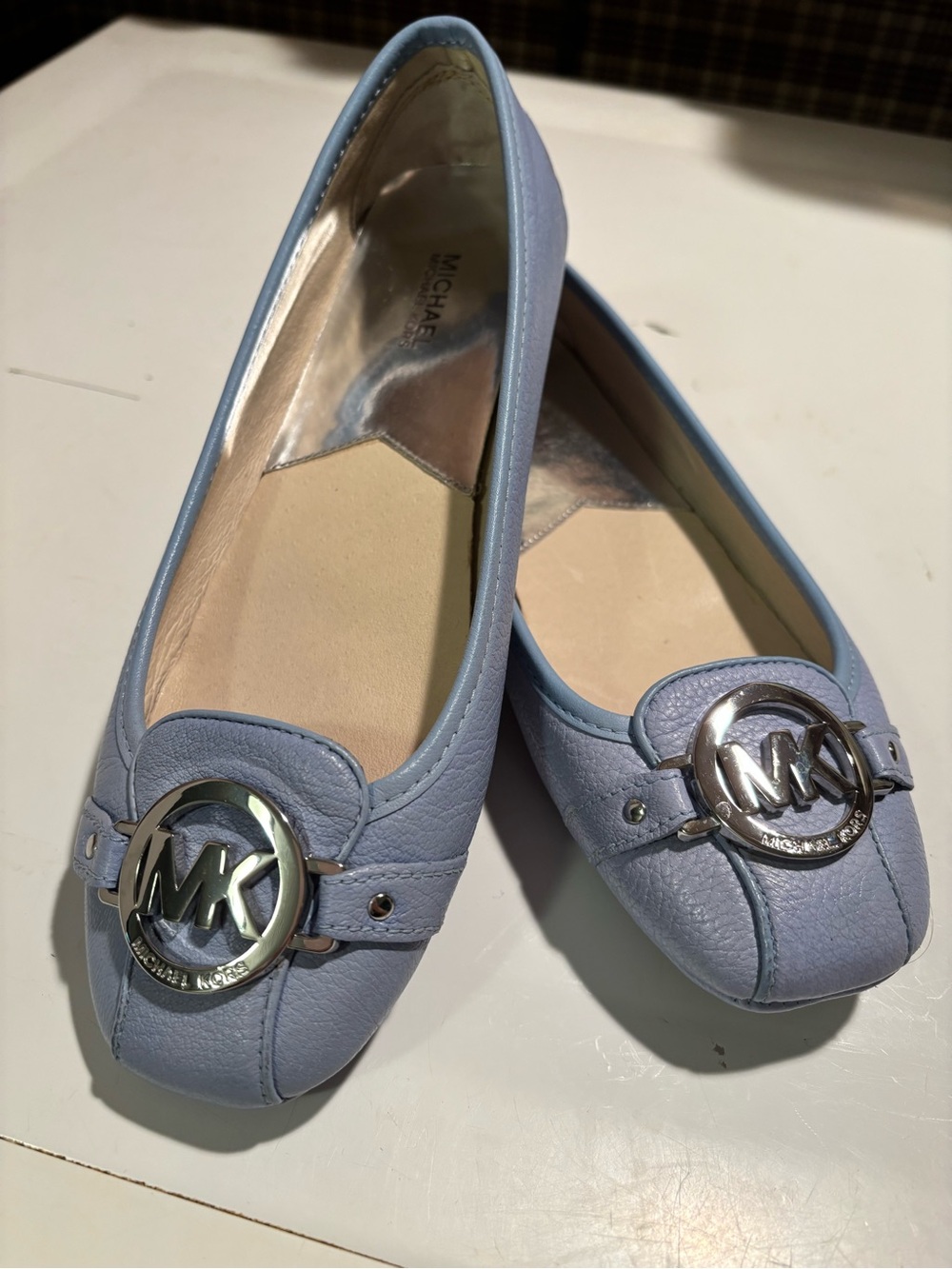Michael Kors Women's Powder Blue MK Logo Leather Flats